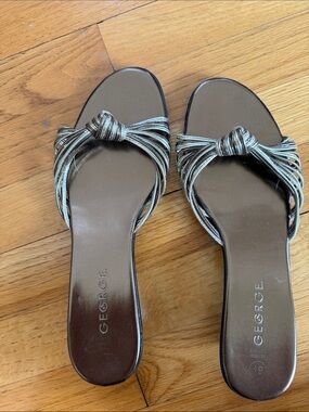 George Metallic Silver/Gold/Brown Knot Slide Mules